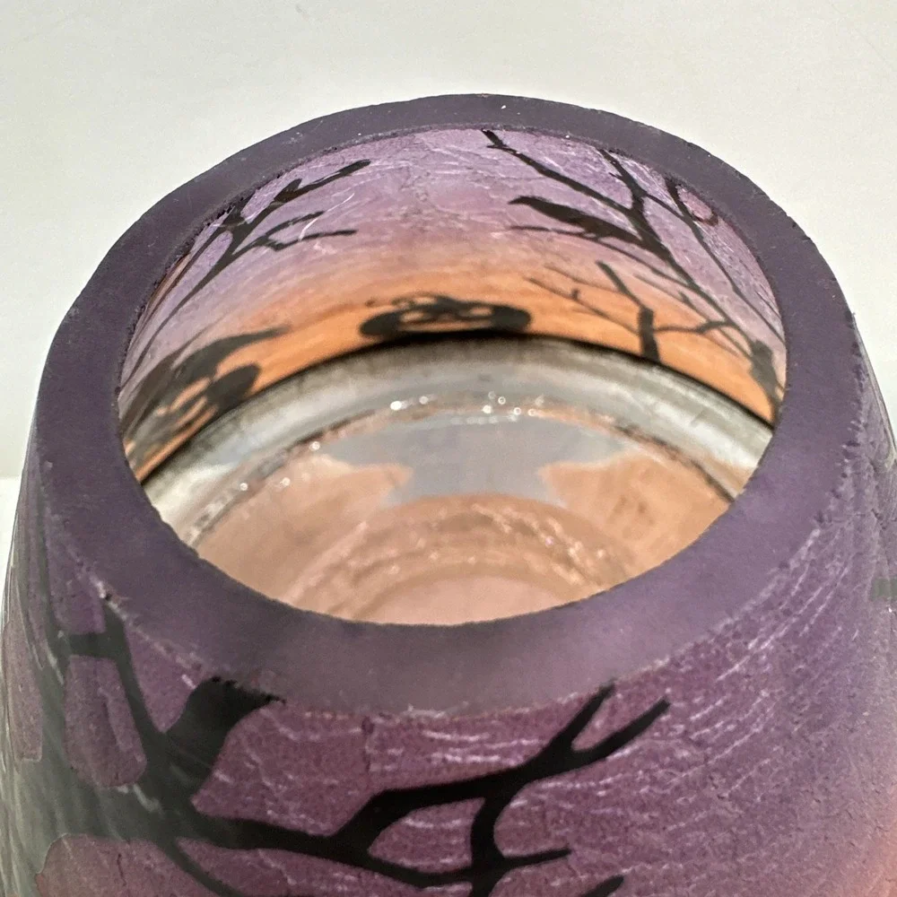 Yankee Candle Crackle Glass Halloween Shade Purple Orange Spooky Woods Pumpkin